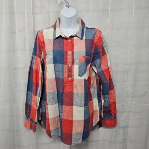 Merona Blue Red Polka Dot Patchwork Popover Boho Blouse XL